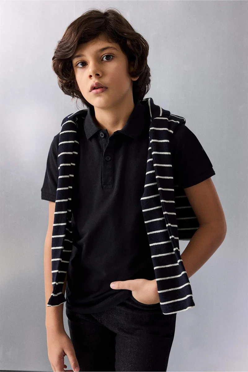 ديفاكتو Boy Regular Fit Polo Collar Basic Pique Polo T-Shirt