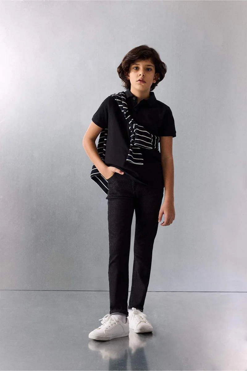 ديفاكتو Boy Regular Fit Polo Collar Basic Pique Polo T-Shirt