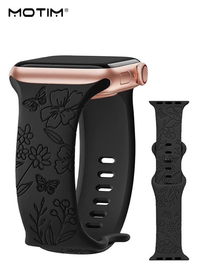 Motim Apple Watch Replacement Strap Compatible with Apple Watch Band 41mm 40mm 38mm, Floral Engraved Design,iWatch Bands Soft Silicone Sport Strap for iWatch Series SE 10 9 8 7 6 5 4 3 Ultra - Image 1