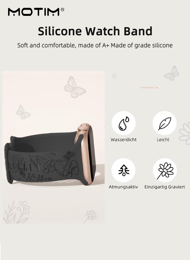 Motim Apple Watch Replacement Strap Compatible with Apple Watch Band 41mm 40mm 38mm, Floral Engraved Design,iWatch Bands Soft Silicone Sport Strap for iWatch Series SE 10 9 8 7 6 5 4 3 Ultra - Image 3