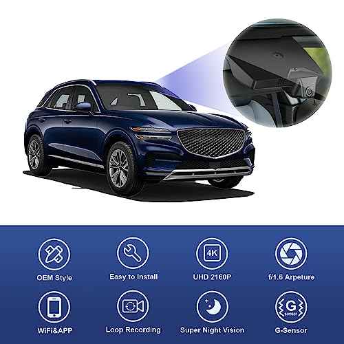FITCAMX كاميرا داش فيت كام إكس 4K مناسبة لجينيسيس GV70 2022-2026 2.5T 3.5T سبورت أدفانسد بريستيج سيلكت (HD2-AR100)، مظهر OEM، فيديو UHD 2160P، واي فاي وتطبيق، تسجيل متكرر، حساس G، توصيل وتشغيل، بطاقة 64GB - Image 4