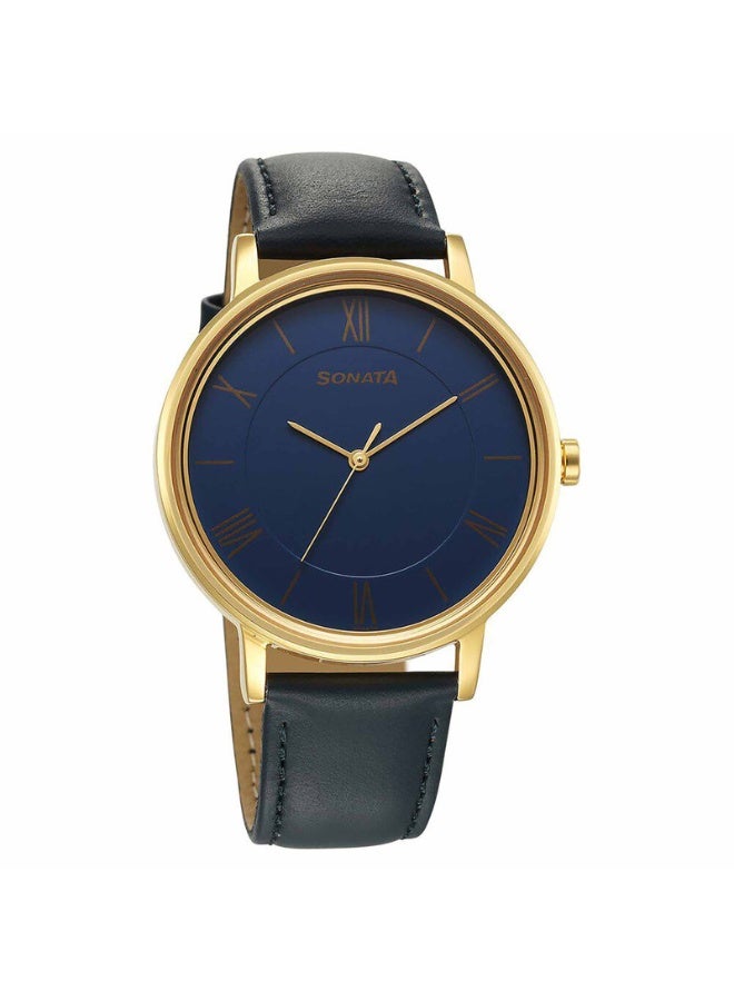 Sonata Utsav 7131YL02 Men’s Watch – Blue Dial, Leather Strap, Quartz, Mineral Glass, 12-Month Warranty, Elegant & Gift-Ready Timepiece - Image 1