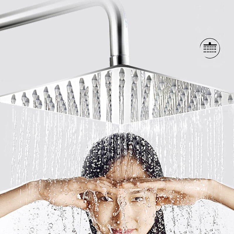 Getaria 12 Inch Square Rain Shower Head - High Pressure Stainless Steel with 144 Silicone Jets - Image 4