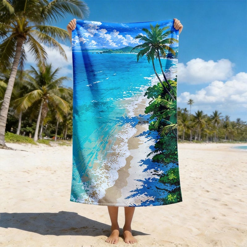Beach Towel 35x75cm Palm Trees Ocean Waves Quick Dry Lightweight Absorbent Travel Camping Swimming Surfing Gift Unisex - Image 4