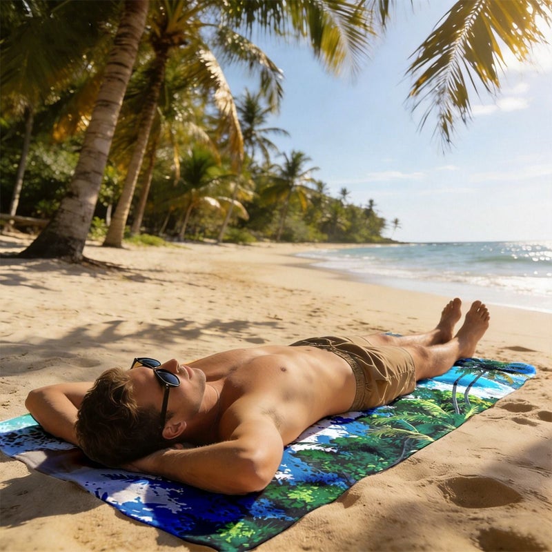 Beach Towel 35x75cm Palm Trees Ocean Waves Quick Dry Lightweight Absorbent Travel Camping Swimming Surfing Gift Unisex - Image 5