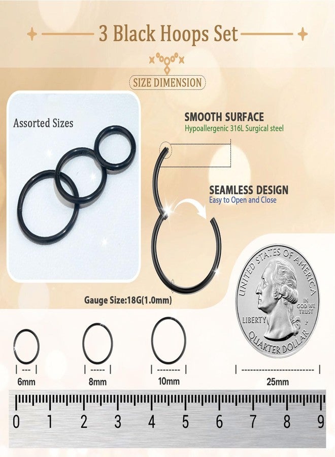 AMASIS Nose Rings Hoop and Nose Studs Sets for Women Men,Hypoallergenic 316L Surgical Stainless Steel Hinged Clicker Segment Nose Rings Hoop Helix Cartilage Daith Tragus Sleeper Earrings Silver Gold Black L - Image 2