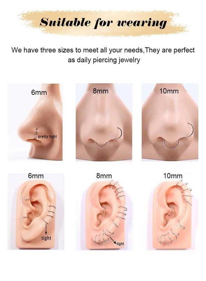 AMASIS Nose Rings Hoop and Nose Studs Sets for Women Men,Hypoallergenic 316L Surgical Stainless Steel Hinged Clicker Segment Nose Rings Hoop Helix Cartilage Daith Tragus Sleeper Earrings Silver Gold Black L - Image 4