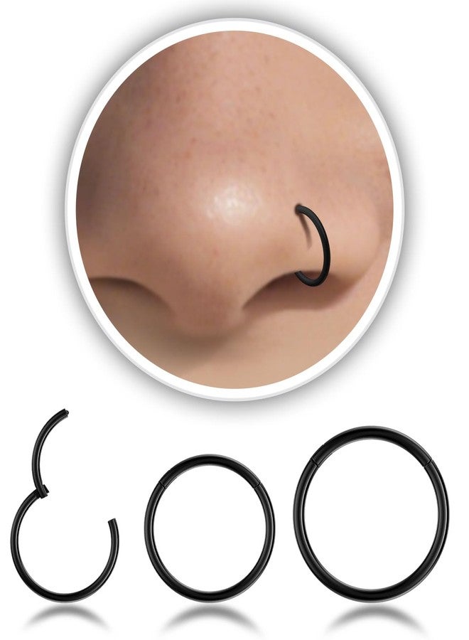 AMASIS Nose Rings Hoop and Nose Studs Sets for Women Men,Hypoallergenic 316L Surgical Stainless Steel Hinged Clicker Segment Nose Rings Hoop Helix Cartilage Daith Tragus Sleeper Earrings Silver Gold Black L - Image 1