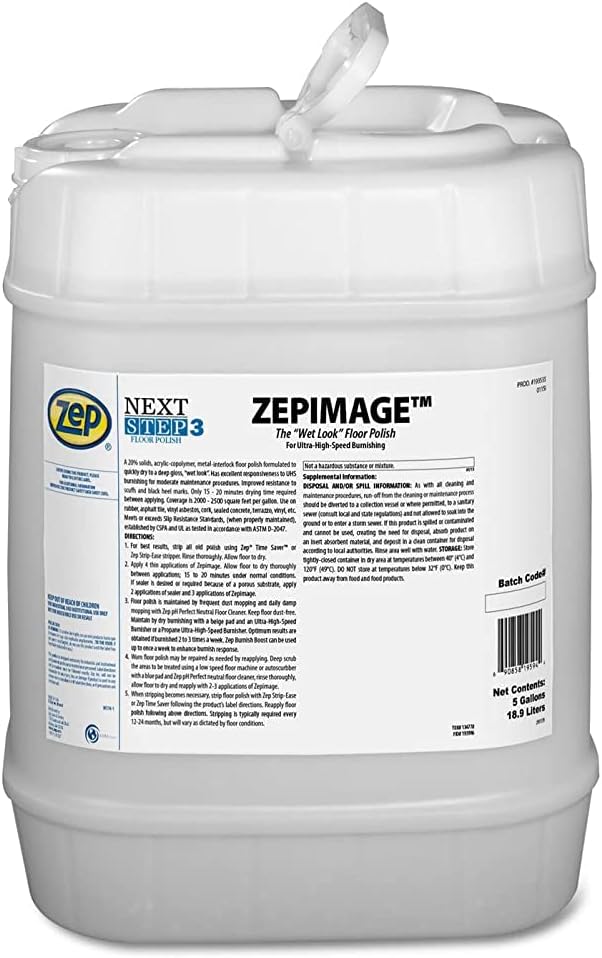 Zep Zep ZEPIMAGE Wet Look Floor Polish  5 Gallon 1 Unit 193535  Acrylic Copolymer Metal Interlock Dries Quick to a Deep Gloss Improves Resistance to Scuffs and Black Heel Marks  - Image 1