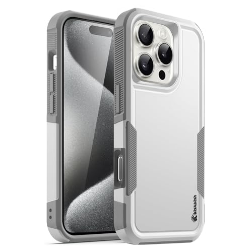 KARWAN Shockproof Back Case Cover Compatible with iPhone 16 Pro, Heavy Duty Case with 360 Degree Camera Protection, Dual Layer Rugged Bumper Protection Cover with Matte Finish (White) - Image 1