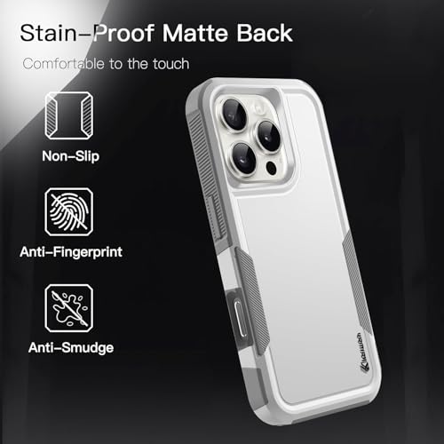 KARWAN Shockproof Back Case Cover Compatible with iPhone 16 Pro, Heavy Duty Case with 360 Degree Camera Protection, Dual Layer Rugged Bumper Protection Cover with Matte Finish (White) - Image 3