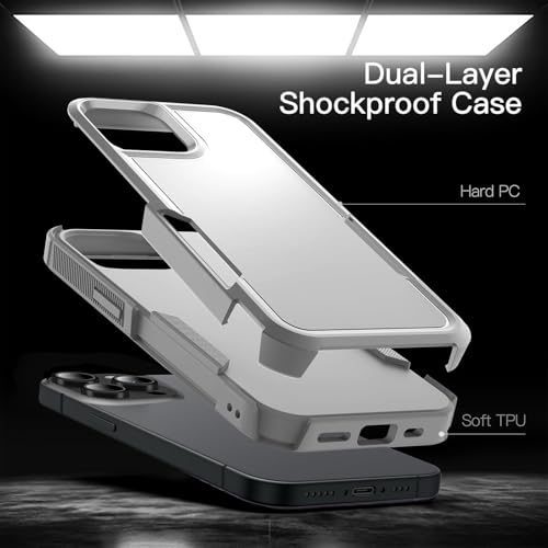 KARWAN Shockproof Back Case Cover Compatible with iPhone 16 Pro, Heavy Duty Case with 360 Degree Camera Protection, Dual Layer Rugged Bumper Protection Cover with Matte Finish (White) - Image 2