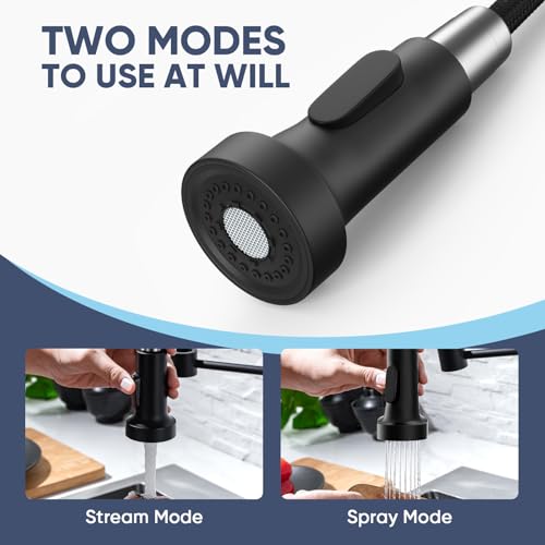 WEWE Kitchen Faucets with Pull Down Sprayer Commercial Industrial Stainless Steel Single Handle Single Hole Spring Farmhouse RV Sink Faucet, Matte Black Kitchen Faucet for Laundry Utility Room Sink - Image 4
