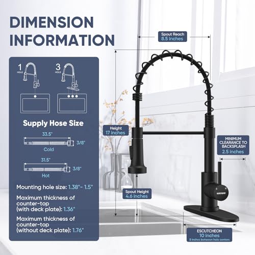 WEWE Kitchen Faucets with Pull Down Sprayer Commercial Industrial Stainless Steel Single Handle Single Hole Spring Farmhouse RV Sink Faucet, Matte Black Kitchen Faucet for Laundry Utility Room Sink - Image 3