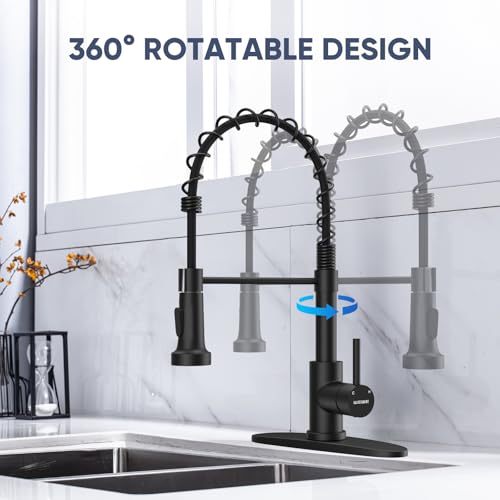 WEWE Kitchen Faucets with Pull Down Sprayer Commercial Industrial Stainless Steel Single Handle Single Hole Spring Farmhouse RV Sink Faucet, Matte Black Kitchen Faucet for Laundry Utility Room Sink - Image 5
