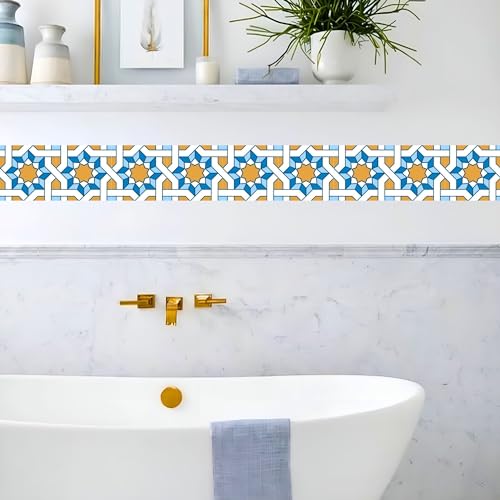 Brandian Strip Tile Sticker Durable Waterproof Mosaic Border for Kitchen and Wall Decor, Italian Design, Easy Application (09 Strips, 48 x 10 cm Each - Final Size 432 x 10 cm) - Image 4
