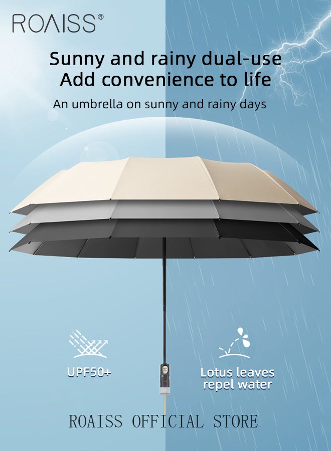 roaiss Upgraded Fully Automatic Umbrella for Men and Women 24 Rib Dual Purpose Umbrella 41.3 Inch Enlarge Umbrella Cover UV Protection Umbrella Effectively Blocks Sunlight UPF50+ - Image 2