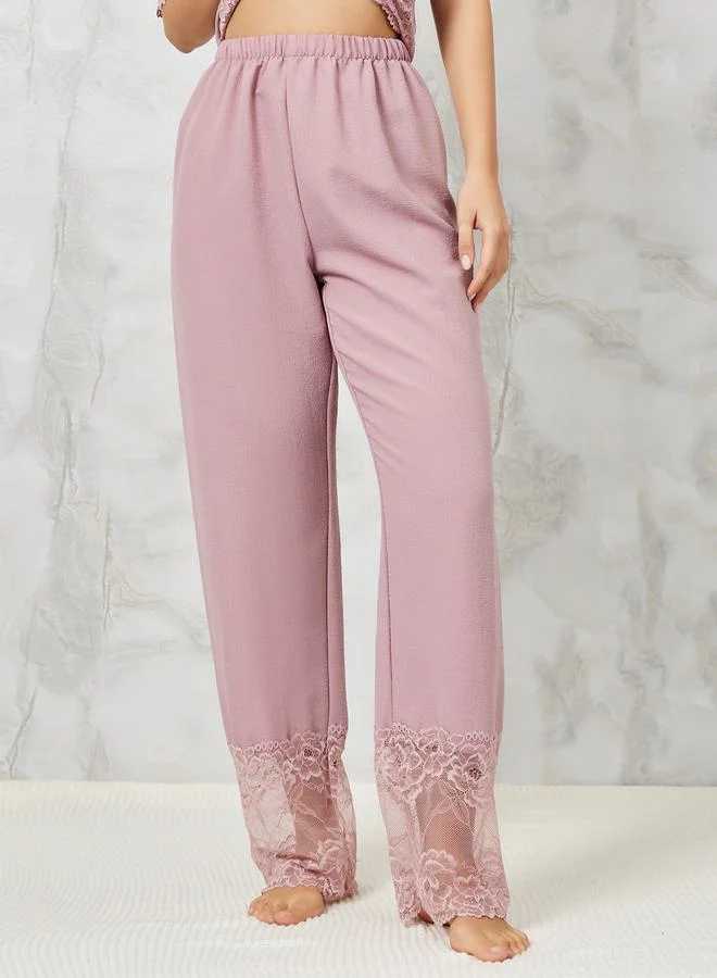 ستايلي Lace Trim Textured Shirt & Pyjama Set