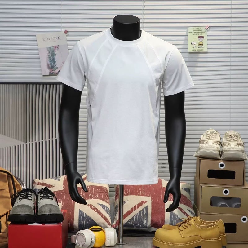 Cleanfit Gray Small Neckline T-Shirt Men'S American Style Right Shoulder Short Sleeve Boxy Splicing Half Sleeve - Image 1
