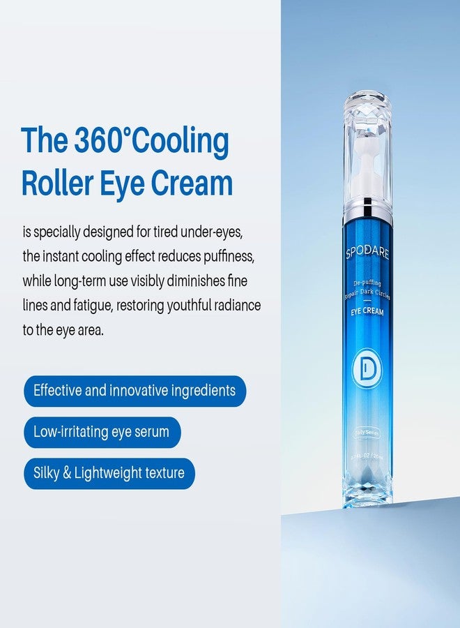SPODARE Caffeine Eye Cream, Under Eye Cream for Dark Circles, Puffiness & Puffy Bags, Wrinkles Fine Lines, Eye Roller Serum with 360° Massage Ball for Women and Men - 0.7 fl. oz - Image 2