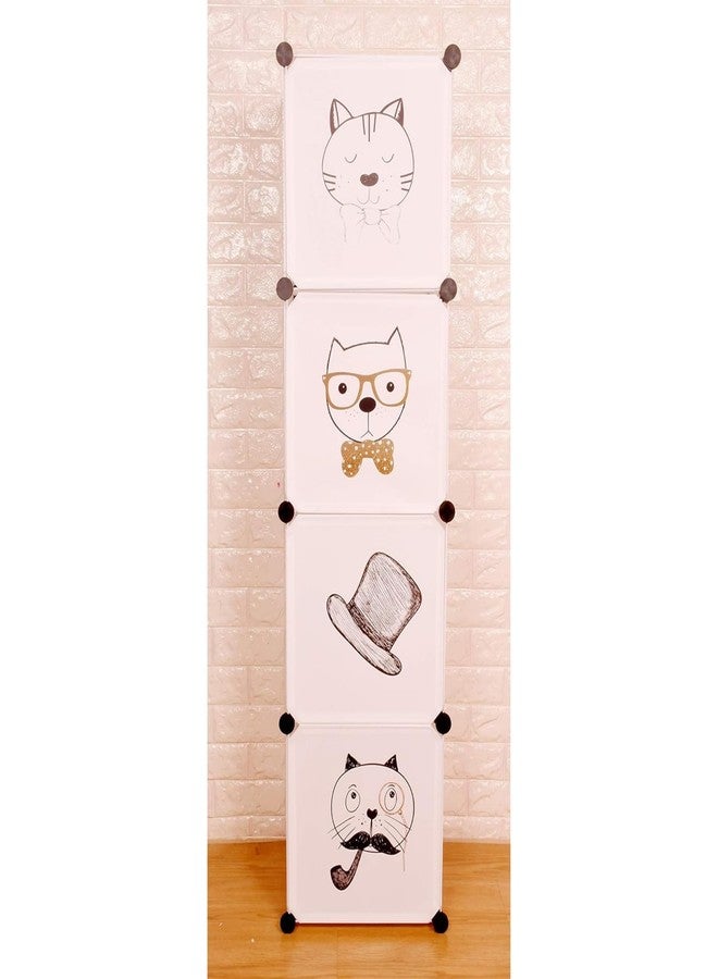 TOYPENTER Collapsible Kids Clothing Wardrobe | Cute Prince & Castle Print/Portable Waterproof Multipurpose Storage Rack/Adjustable Almirah for Babies/Girls/Boys (White Cat, 4 Cube) - Print May Vary - Image 1