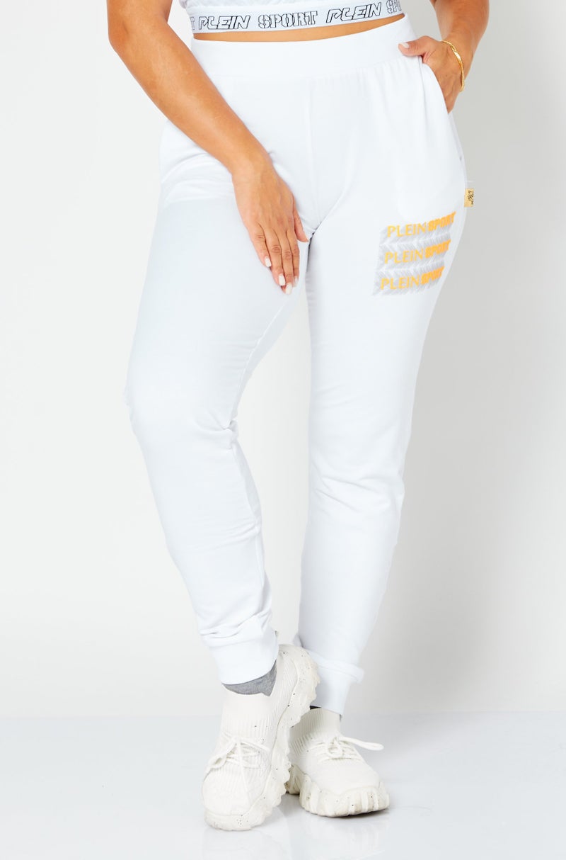 Plein Sport Women Sportswear Fit Brand Logo Training Pants, White  - Image 1