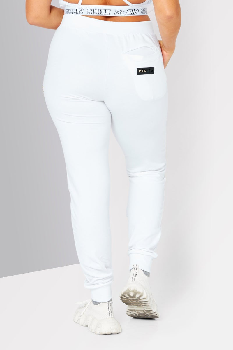 Plein Sport Women Sportswear Fit Brand Logo Training Pants, White  - Image 3