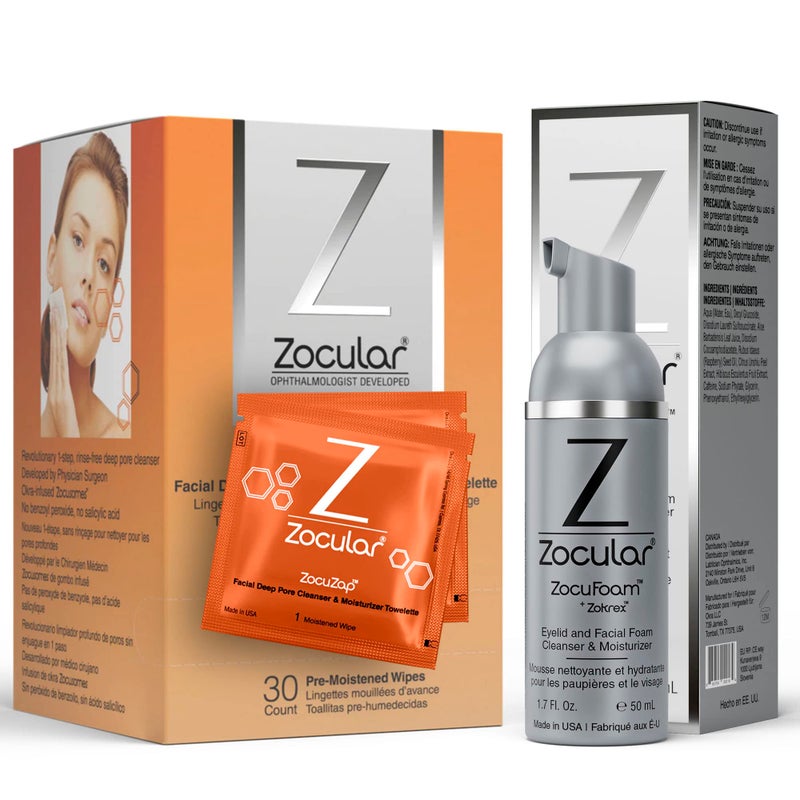 Zocular ZocuZap Facial Wipes, 30 Count + Zocular ZocuFoam Eyelid Cleanser Bundle - Image 3
