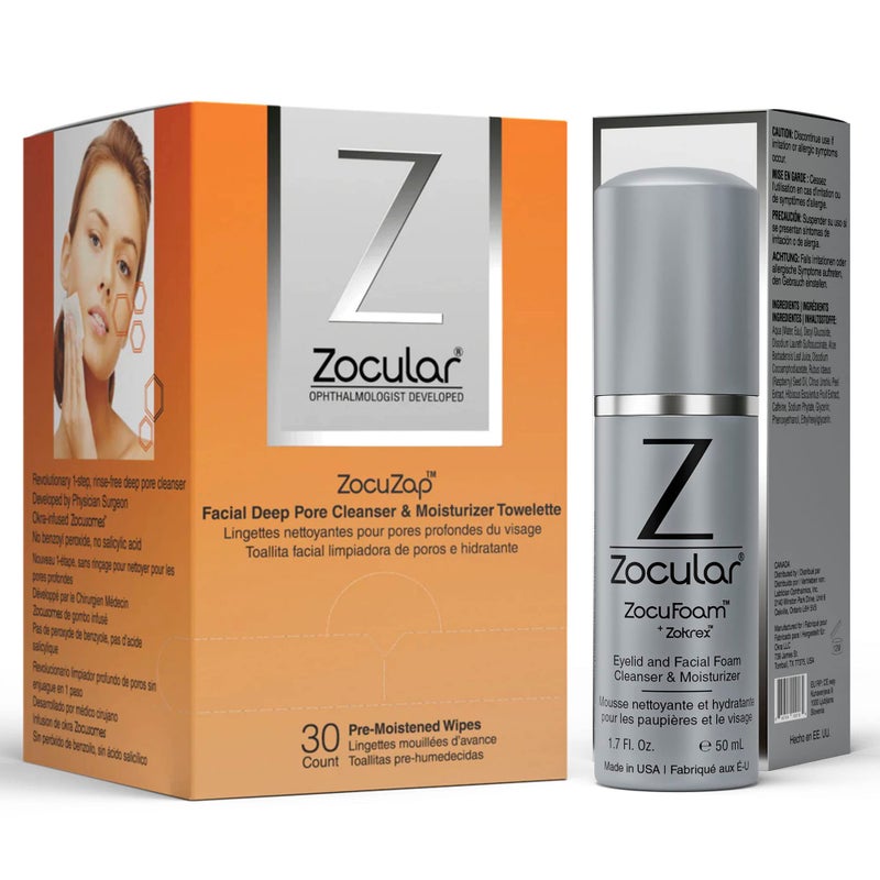 Zocular ZocuZap Facial Wipes, 30 Count + Zocular ZocuFoam Eyelid Cleanser Bundle - Image 2