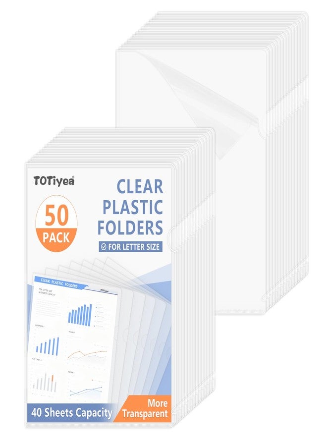 TOTiyea 50 Pack Clear Folder, Plastic L-Type Folders, Clear Copy Safe Project Pocket, Fits Letter Size 8.5x11 Paper, Transparent - Image 1