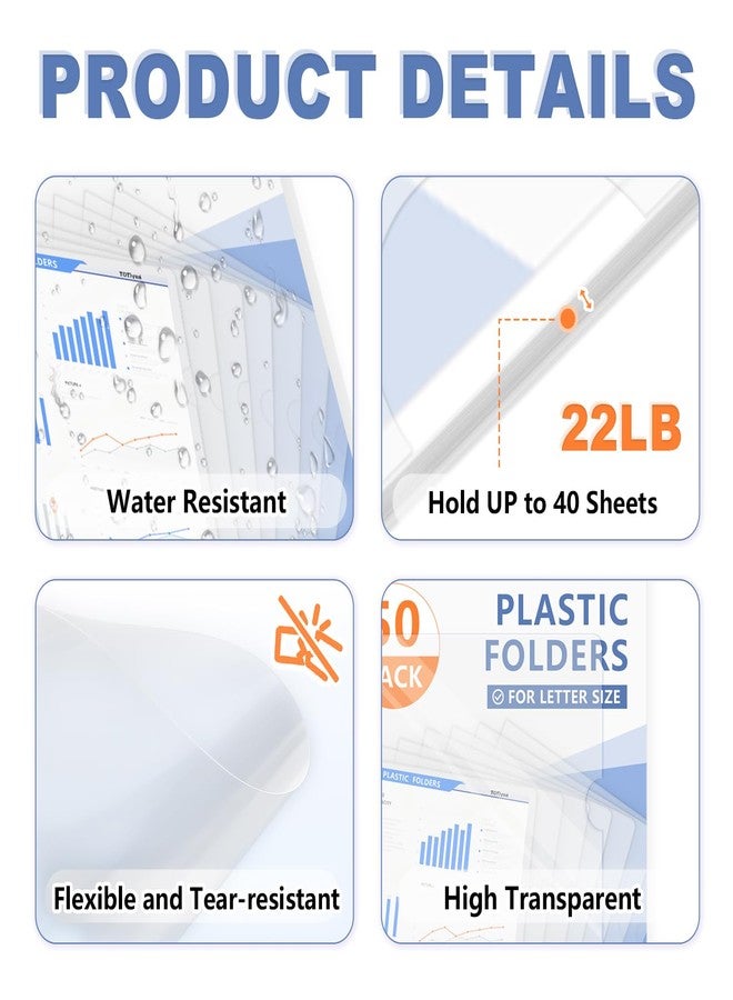 TOTiyea 50 Pack Clear Folder, Plastic L-Type Folders, Clear Copy Safe Project Pocket, Fits Letter Size 8.5x11 Paper, Transparent - Image 5