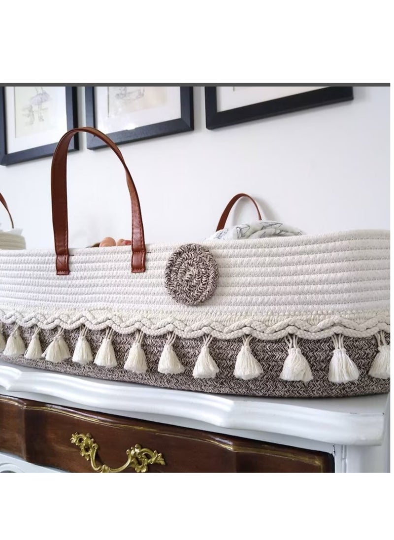 Arabest Changing Basket Boho Baskets for Newborn,Handmade 100% Cotton Rope,Baby Dresser Baby Basket Bassinet,Portable Changing Table  - Image 1