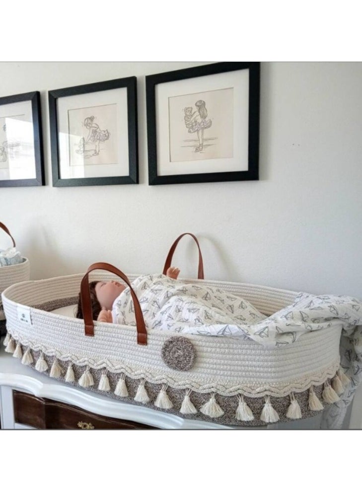 Arabest Changing Basket Boho Baskets for Newborn,Handmade 100% Cotton Rope,Baby Dresser Baby Basket Bassinet,Portable Changing Table  - Image 2
