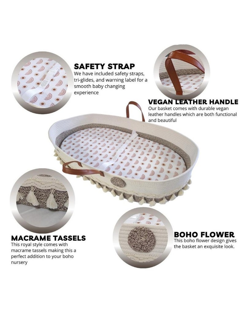 Arabest Changing Basket Boho Baskets for Newborn,Handmade 100% Cotton Rope,Baby Dresser Baby Basket Bassinet,Portable Changing Table  - Image 3