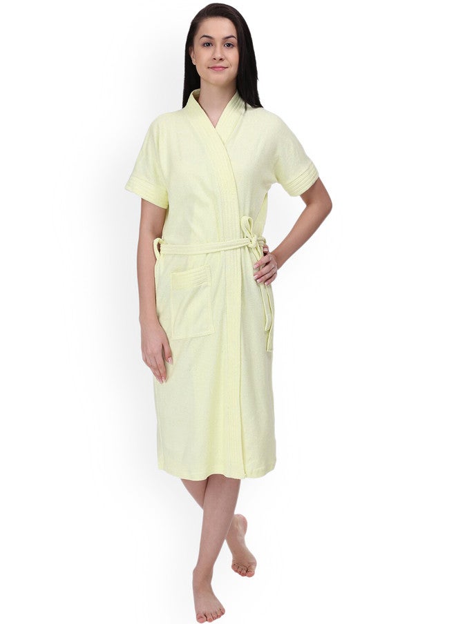 Red Rose RedRose Yellow Solid Cotton Drawstring Knee Length Bath Robe - XL - Image 1