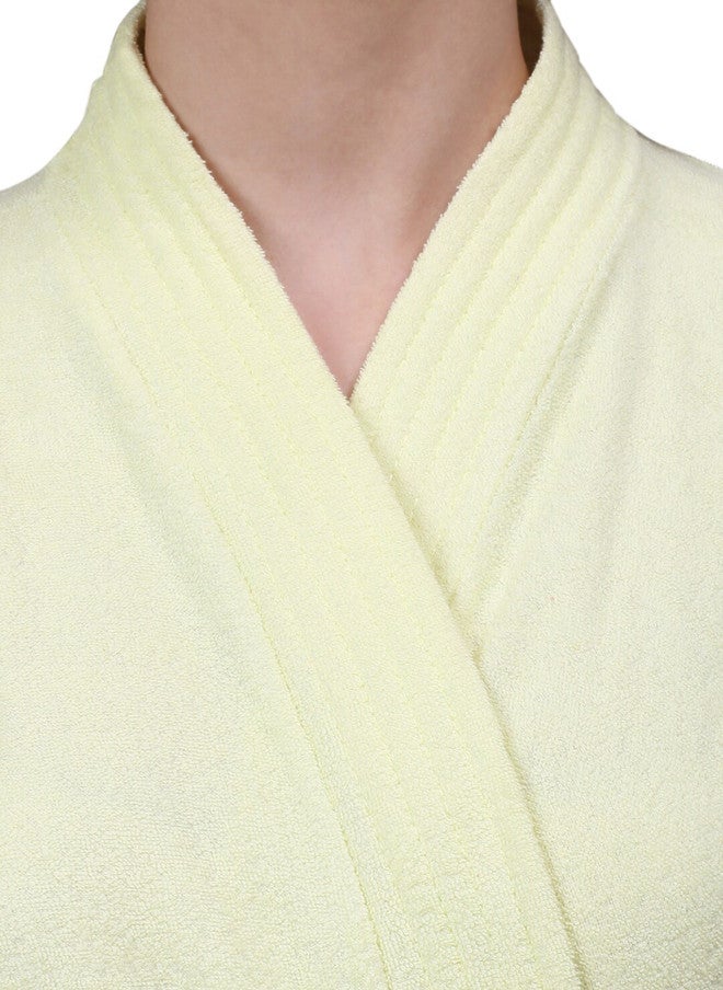 Red Rose RedRose Yellow Solid Cotton Drawstring Knee Length Bath Robe - XL - Image 2