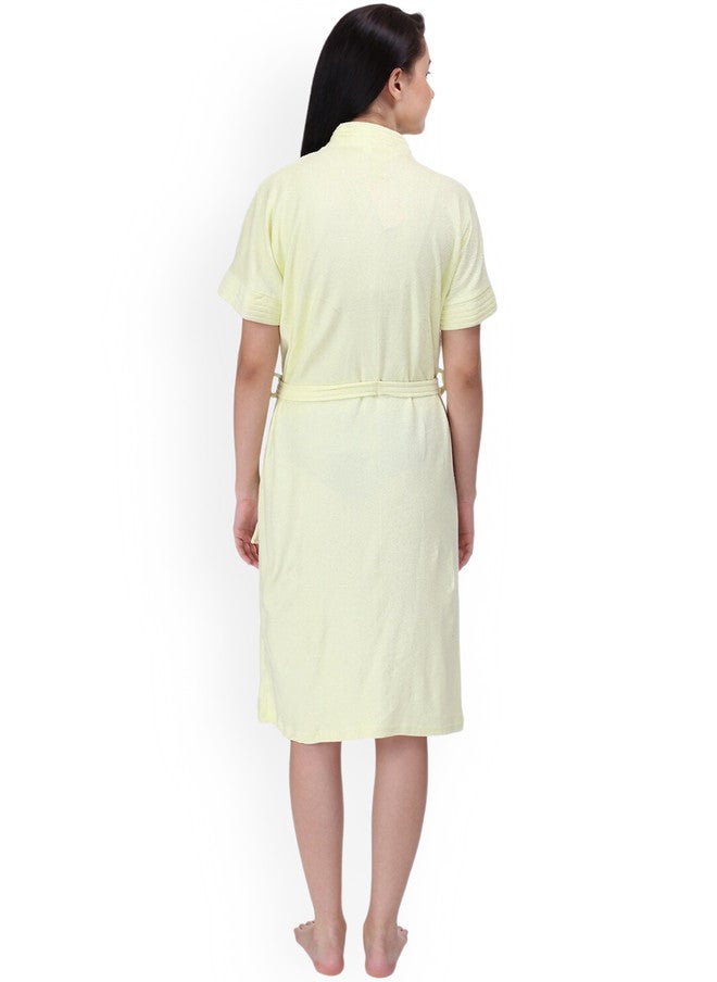 Red Rose RedRose Yellow Solid Cotton Drawstring Knee Length Bath Robe - XL - Image 4
