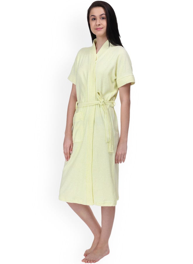 Red Rose RedRose Yellow Solid Cotton Drawstring Knee Length Bath Robe - XL - Image 5