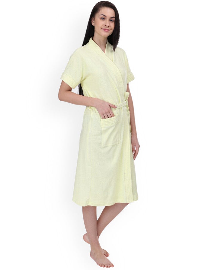 Red Rose RedRose Yellow Solid Cotton Drawstring Knee Length Bath Robe - XL - Image 3
