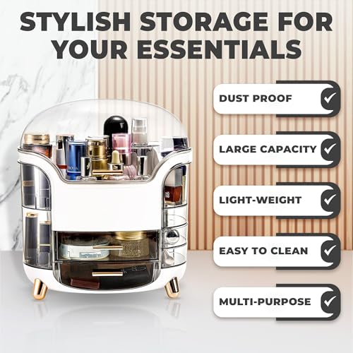 TNT THE NEXT TREND Cosmetic Makeup Organizer Box for Women with Makeup Sponge Dressing Table Organizer with Drawer for Skincare, Perfume, Lipstick Storage 34 cm x 30 cm x 20 cm Model 1 – Light Ivory - Image 4