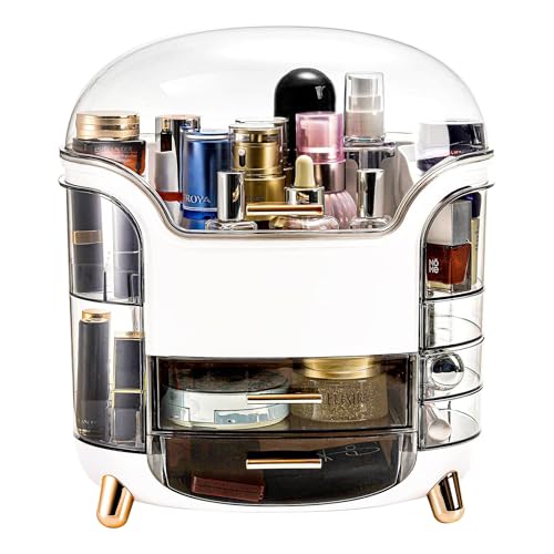 TNT THE NEXT TREND Cosmetic Makeup Organizer Box for Women with Makeup Sponge Dressing Table Organizer with Drawer for Skincare, Perfume, Lipstick Storage 34 cm x 30 cm x 20 cm Model 1 – Light Ivory - Image 1