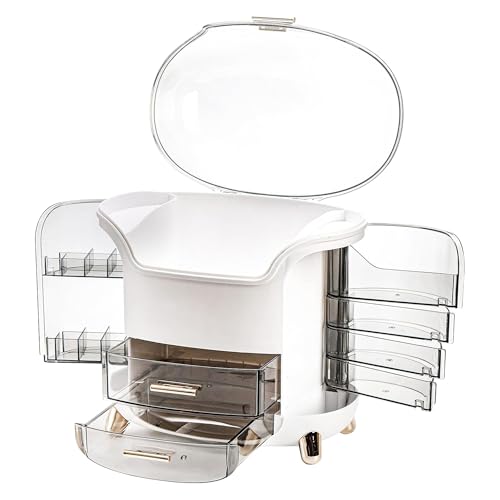 TNT THE NEXT TREND Cosmetic Makeup Organizer Box for Women with Makeup Sponge Dressing Table Organizer with Drawer for Skincare, Perfume, Lipstick Storage 34 cm x 30 cm x 20 cm Model 1 – Light Ivory - Image 2