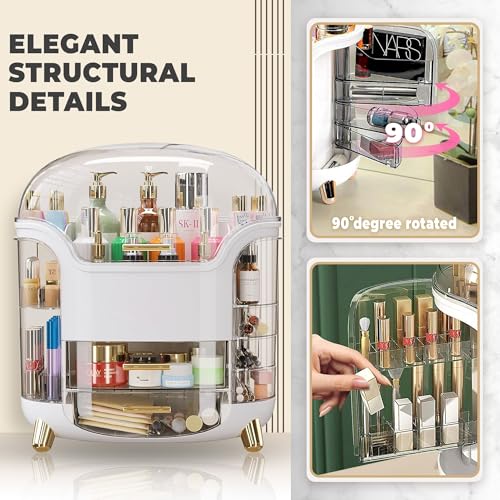 TNT THE NEXT TREND Cosmetic Makeup Organizer Box for Women with Makeup Sponge Dressing Table Organizer with Drawer for Skincare, Perfume, Lipstick Storage 34 cm x 30 cm x 20 cm Model 1 – Light Ivory - Image 3