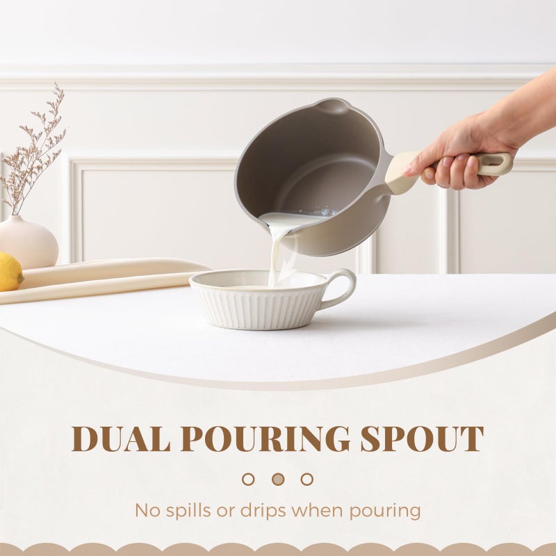 PRICUSIS Nonstick Saucepan Set with Lids, 2QT and 2.7QT Ceramic Sauce Pan Set, Non Toxic Sauce Pots with Pour Spouts for Multipurpose Use, PTFE, PFOA & PFAS Free, Induction Compatible, Apricot - Image 4