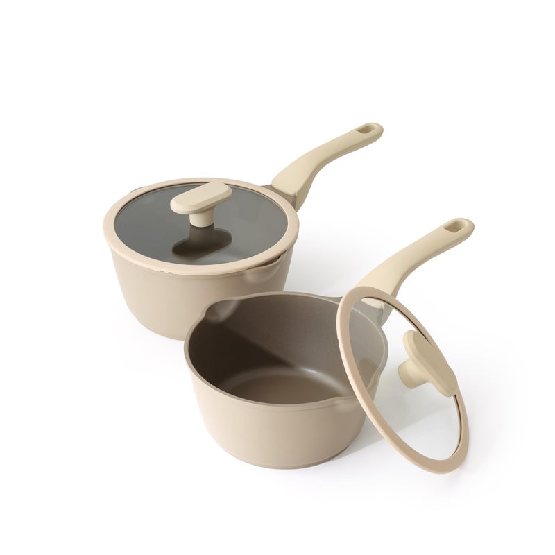 PRICUSIS Nonstick Saucepan Set with Lids, 2QT and 2.7QT Ceramic Sauce Pan Set, Non Toxic Sauce Pots with Pour Spouts for Multipurpose Use, PTFE, PFOA & PFAS Free, Induction Compatible, Apricot - Image 1