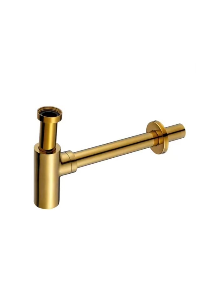 D&N Gold Brushed Brass Siphon | Round Bottle P Trap Basin Sink Waste Trap Drain - Image 1