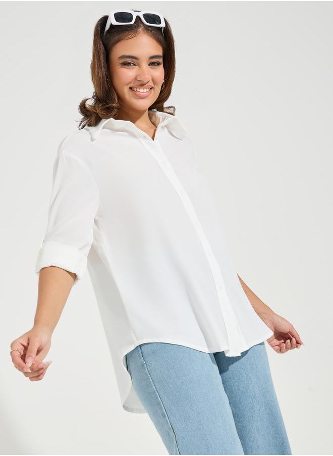 Solid High-Low Hem Shirt with Roll-Up Sleeves - pzsku/ZFA60AD2795452B64B623Z/45/_/1724411023/220cb0d8-206a-45a4-b2c4-d0dcd6ce15d8