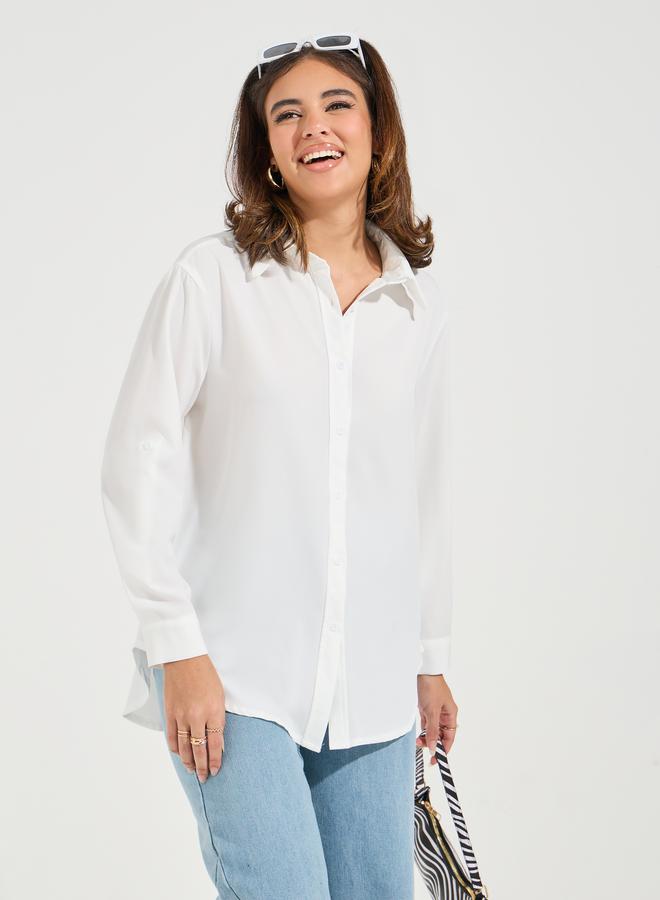 تايك تو بلوزة سادة باكمام طويلة وازرار - Image 3