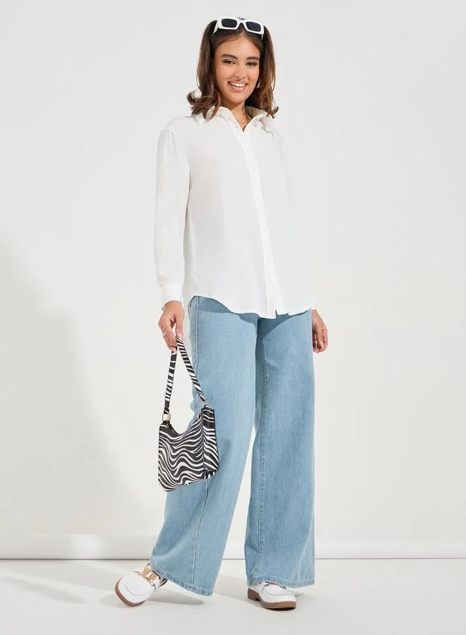 تايك تو بلوزة سادة باكمام طويلة وازرار