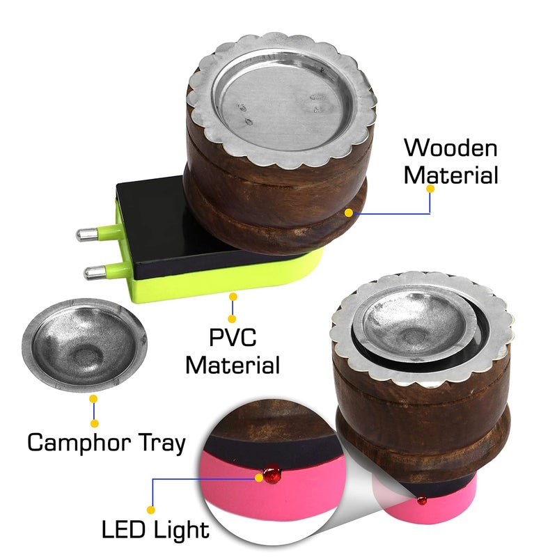 Tulman Wooden Electric Kapoor Dani Incense Champor Burner Aroma Diffuser for Home Office 2 Pack - Image 3